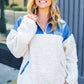 Good Vibes Denim & Ivory Patchwork Sherpa Half Zip Pullover - DAVERRI FASHIONS