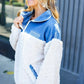 Good Vibes Denim & Ivory Patchwork Sherpa Half Zip Pullover - DAVERRI FASHIONS