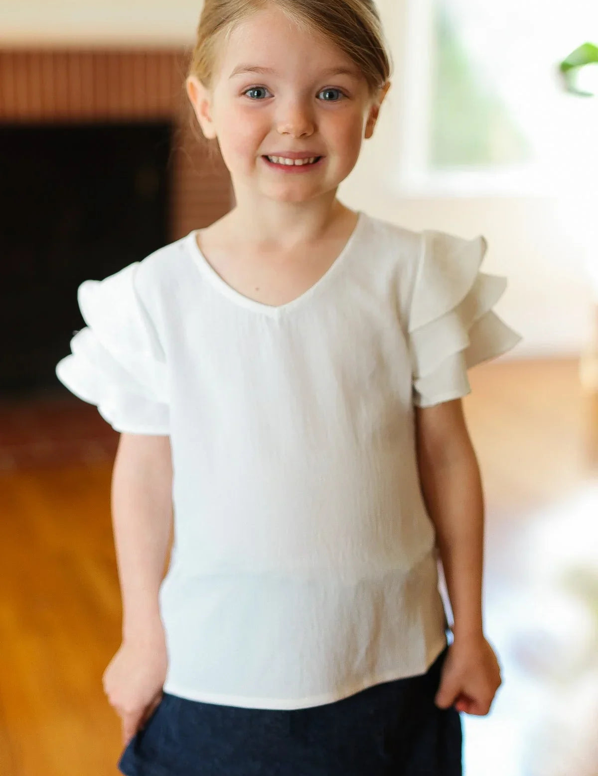 Kids Lovable Linen Feel V Neck Ruffle Sleeve Top | 07-01-25 Summer Sale Daverri Fashions