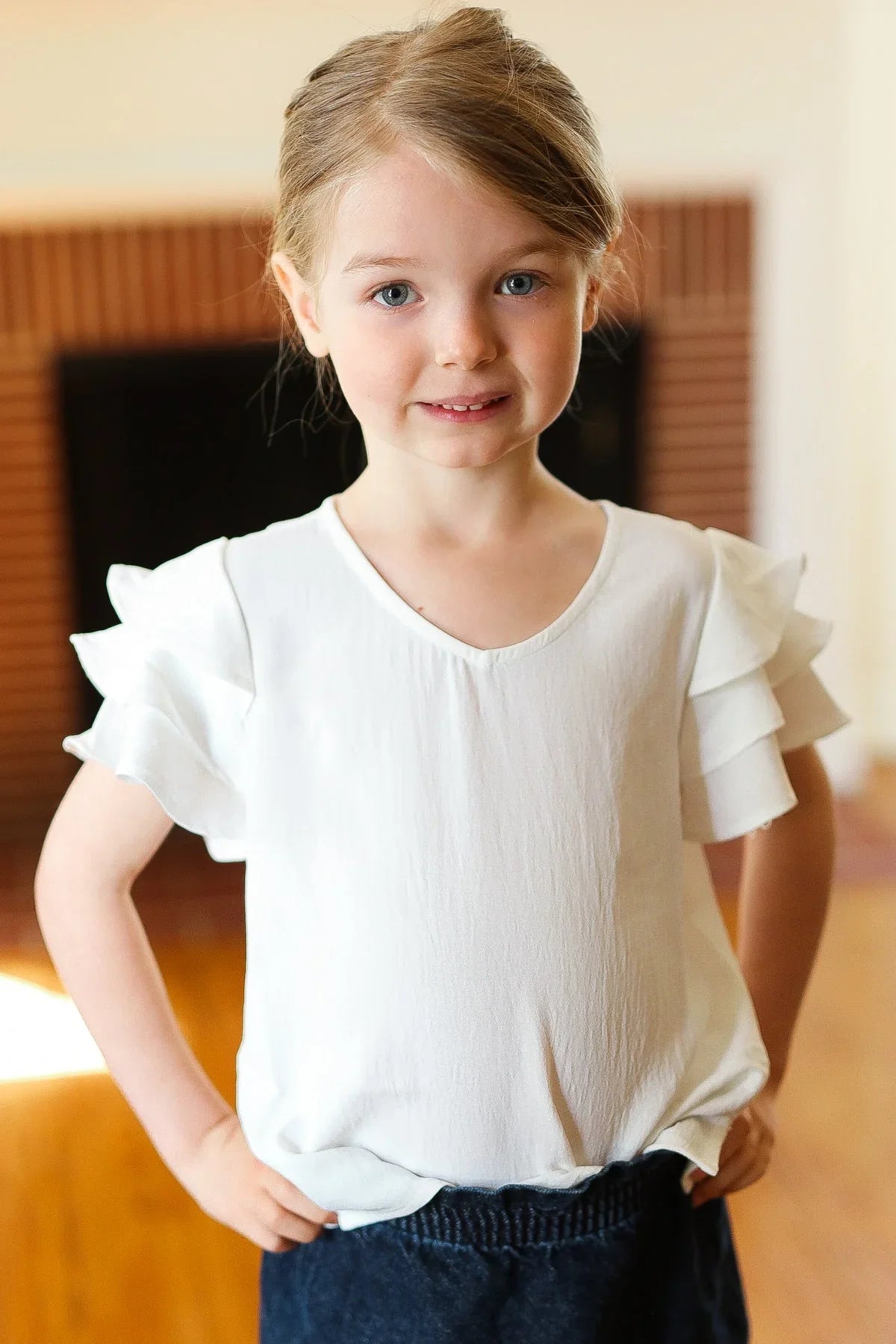 Kids Lovable Linen Feel V Neck Ruffle Sleeve Top | 07-01-25 Summer Sale Daverri Fashions