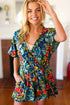 Navy Tropical Floral Surplice Romper - DAVERRI FASHIONS