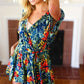 Navy Tropical Floral Surplice Romper - DAVERRI FASHIONS