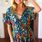 Navy Tropical Floral Surplice Romper - DAVERRI FASHIONS