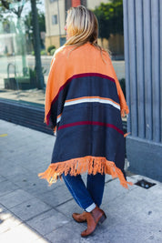 Follow Me Rust Multicolor Stripe Tassel Fringe Open Poncho | Daverri Fashions