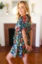 Navy Tropical Floral Surplice Romper | 07-01-25 Summer Sale Daverri Fashions