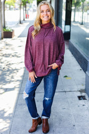 Weekend Ready Burgundy Brushed Mélange Mock Neck Sweater | Daverri Fashions