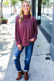 Weekend Ready Burgundy Brushed Mélange Mock Neck Sweater | Daverri Fashions