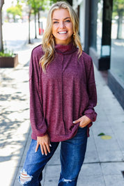 Weekend Ready Burgundy Brushed Mélange Mock Neck Sweater | Daverri Fashions