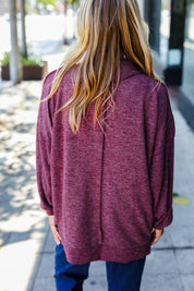 Weekend Ready Burgundy Brushed Mélange Mock Neck Sweater | Daverri Fashions