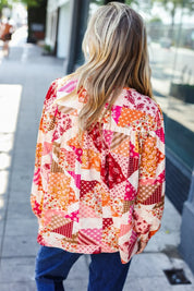 Rust & Magenta Patchwork Print Front Tie Boho Top | Daverri Fashions