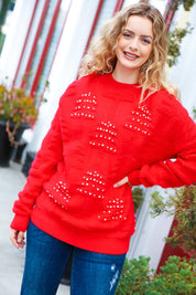 More The Merrier Red Pearl Christmas Tree Jacquard Sweater | Daverri Fashions
