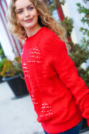 More The Merrier Red Pearl Christmas Tree Jacquard Sweater | Daverri Fashions