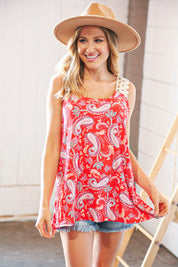 Coral Paisley Scallop Crochet Strap Tank Top | Daverri Fashions
