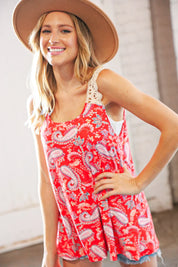 Coral Paisley Scallop Crochet Strap Tank Top | Daverri Fashions