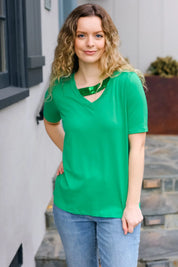 Saint Patrick Asymmetrical Sequin Banded V Neck Top | Daverri Fashions