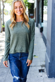 Olive Ribbed Dolman Cropped Sweater | Daverri Fashions