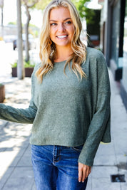 Olive Ribbed Dolman Cropped Sweater | Daverri Fashions