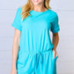 Ice Blue Brushed Knit Elastic Waist Pocketed Romper - DAVERRI FASHIONS