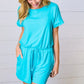 Ice Blue Brushed Knit Elastic Waist Pocketed Romper - DAVERRI FASHIONS