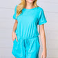 Ice Blue Brushed Knit Elastic Waist Pocketed Romper - DAVERRI FASHIONS