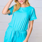 Ice Blue Brushed Knit Elastic Waist Pocketed Romper - DAVERRI FASHIONS