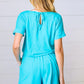 Ice Blue Brushed Knit Elastic Waist Pocketed Romper - DAVERRI FASHIONS
