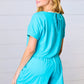 Ice Blue Brushed Knit Elastic Waist Pocketed Romper - DAVERRI FASHIONS