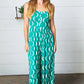 Kelly Green Abstract Wave Button Jumpsuit - DAVERRI FASHIONS