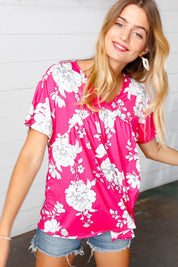 Fuchsia Floral V Neck Dolman Top | Daverri Fashions