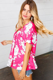 Fuchsia Floral V Neck Dolman Top | Daverri Fashions
