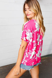 Fuchsia Floral V Neck Dolman Top | Daverri Fashions