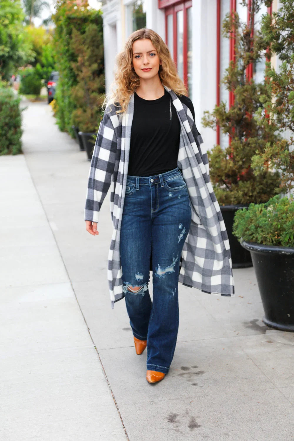 Get To Know You Black Buffalo Plaid Hacci Cardigan | Daverri Fashions