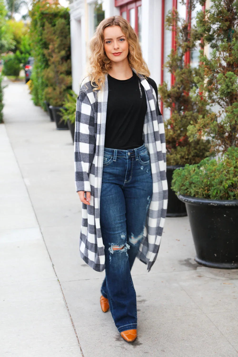 Get To Know You Black Buffalo Plaid Hacci Cardigan | Daverri Fashions