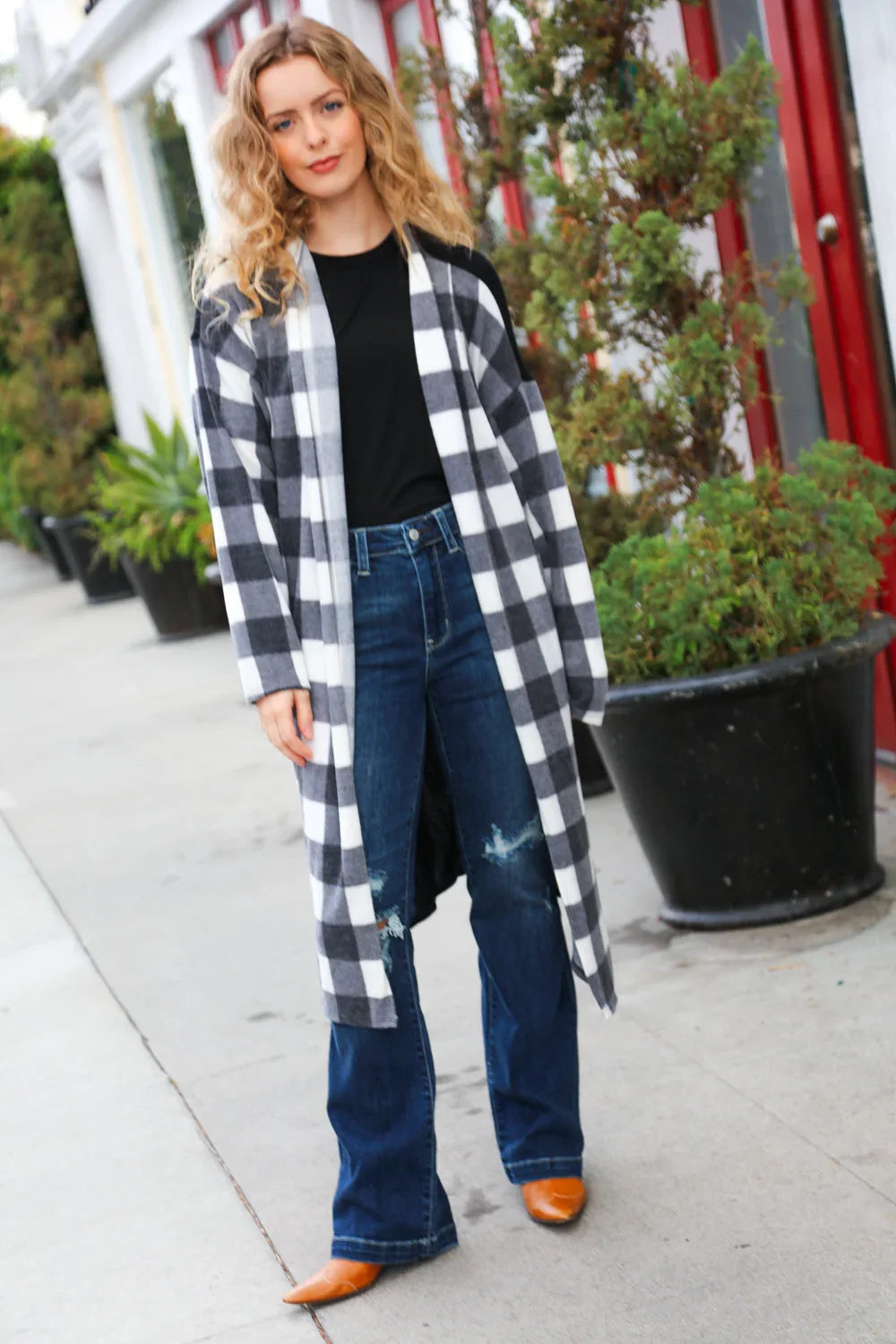 Get To Know You Black Buffalo Plaid Hacci Cardigan | Daverri Fashions