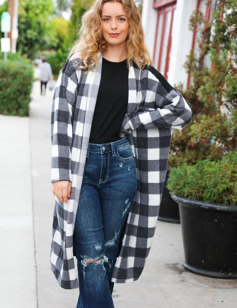 Get To Know You Black Buffalo Plaid Hacci Cardigan | Daverri Fashions