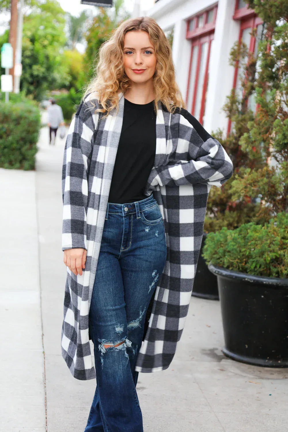 Get To Know You Black Buffalo Plaid Hacci Cardigan - DAVERRI FASHIONS