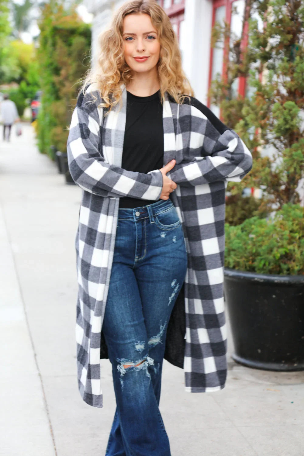 Get To Know You Black Buffalo Plaid Hacci Cardigan | Daverri Fashions