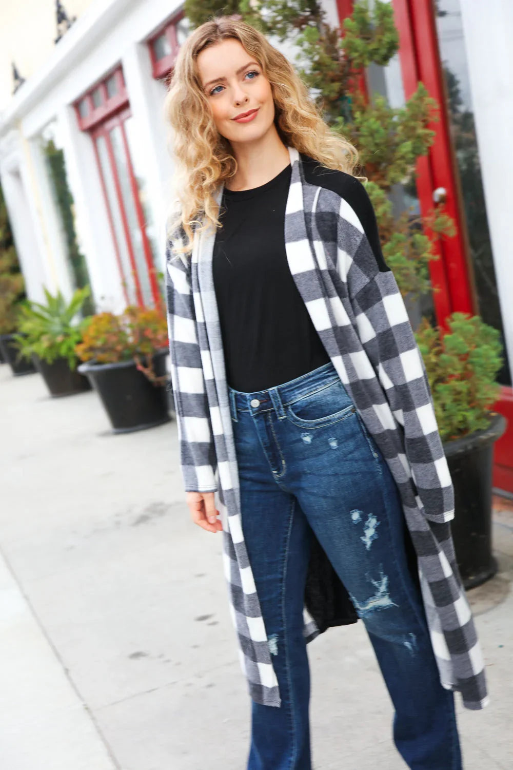 Get To Know You Black Buffalo Plaid Hacci Cardigan | Daverri Fashions