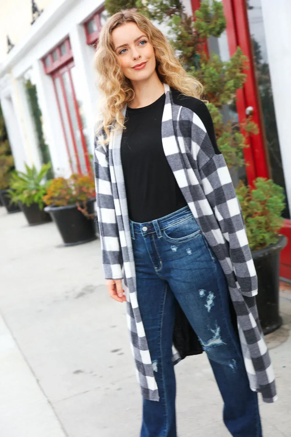 Get To Know You Black Buffalo Plaid Hacci Cardigan - DAVERRI FASHIONS