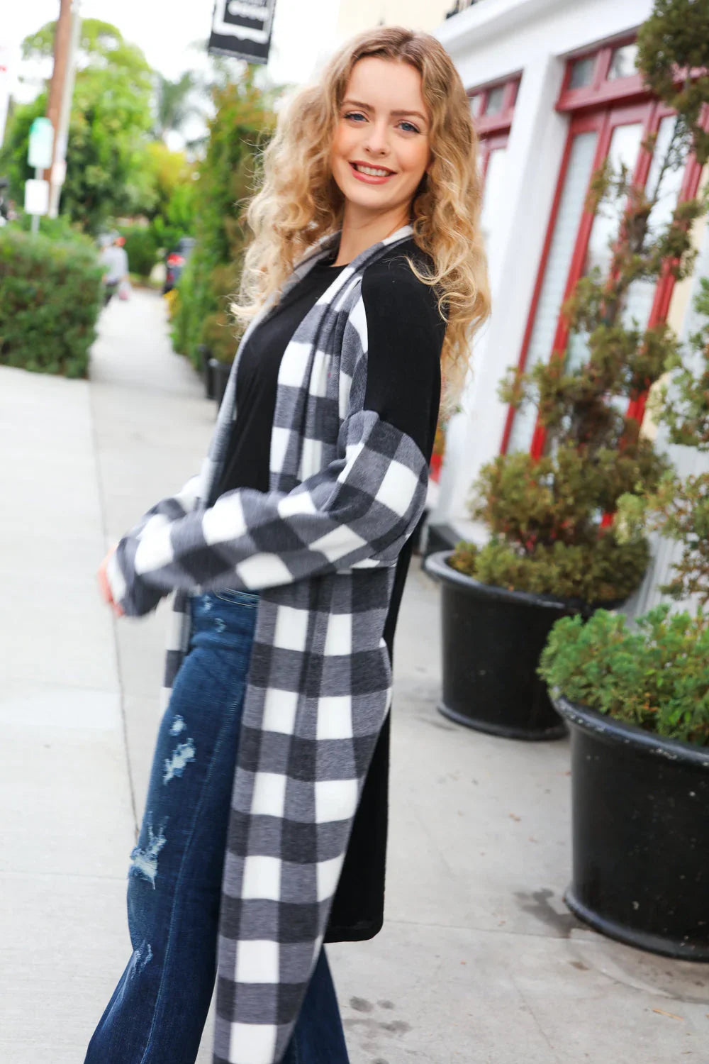 Get To Know You Black Buffalo Plaid Hacci Cardigan | Daverri Fashions