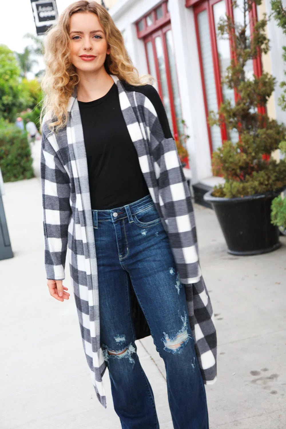 Get To Know You Black Buffalo Plaid Hacci Cardigan | Daverri Fashions