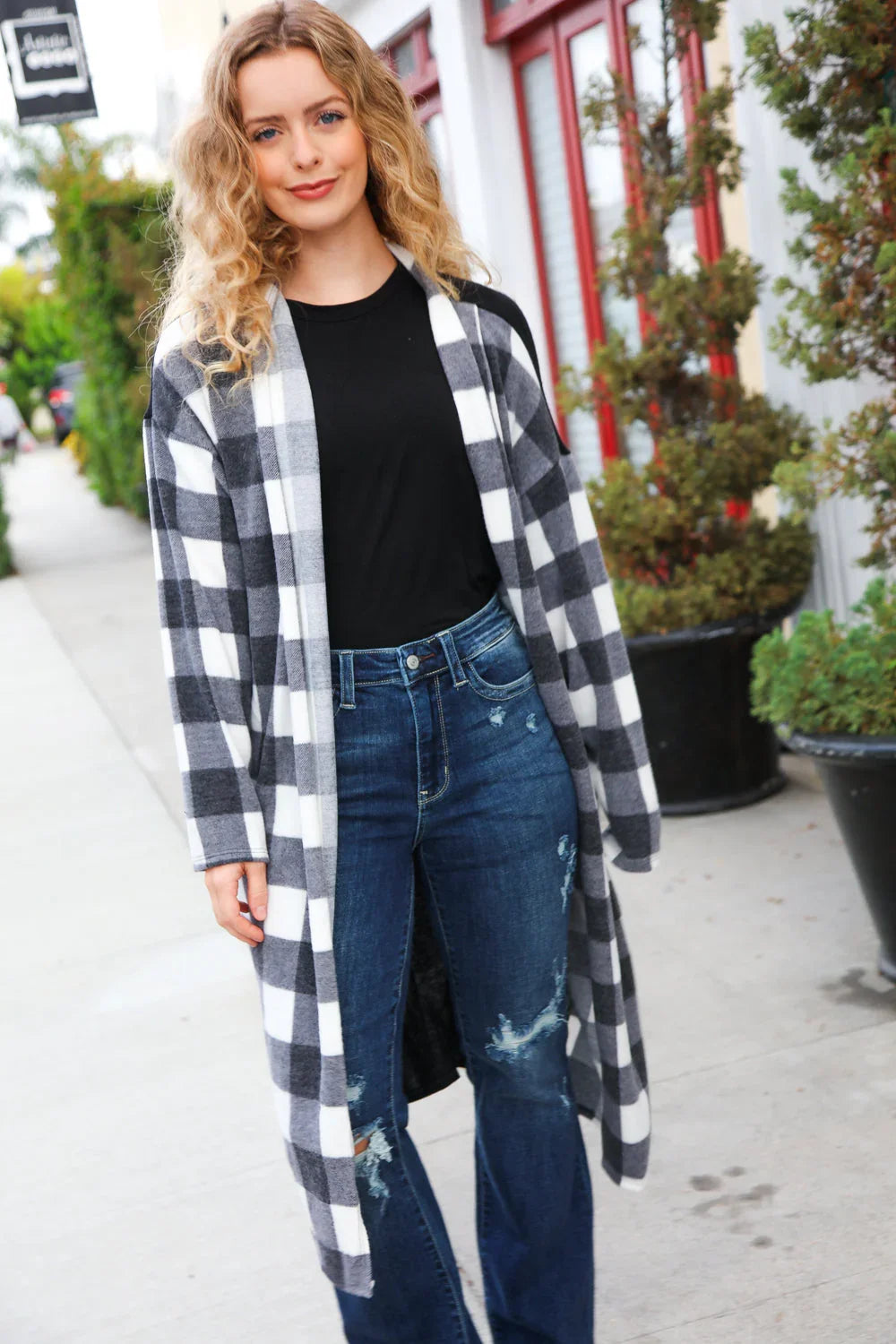 Get To Know You Black Buffalo Plaid Hacci Cardigan | Daverri Fashions