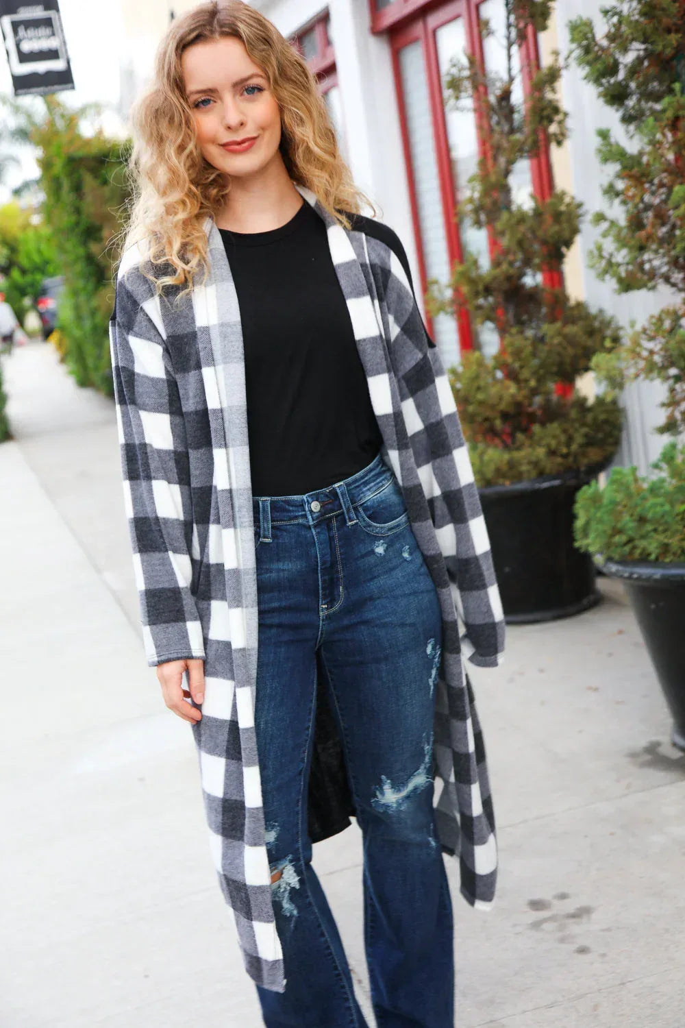 Get To Know You Black Buffalo Plaid Hacci Cardigan - DAVERRI FASHIONS