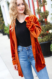Dazzling Rust Velvet Button Down Tunic Top | Daverri Fashions