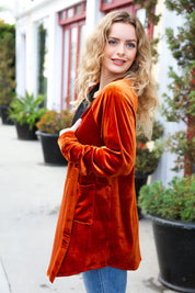 Dazzling Rust Velvet Button Down Tunic Top | Daverri Fashions