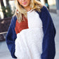 Cozy Seize The Day Navy & Taupe Quarter Zip Sherpa Pullover with rust patch