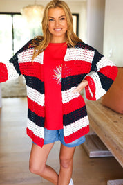 Simply Patriotic Red White & Blue Striped Crochet Cardigan | Daverri Fashions