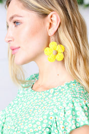 Marie Claire Handwoven Straw Flower Dangle Earrings | Fashion Earrings Daverri Fashions