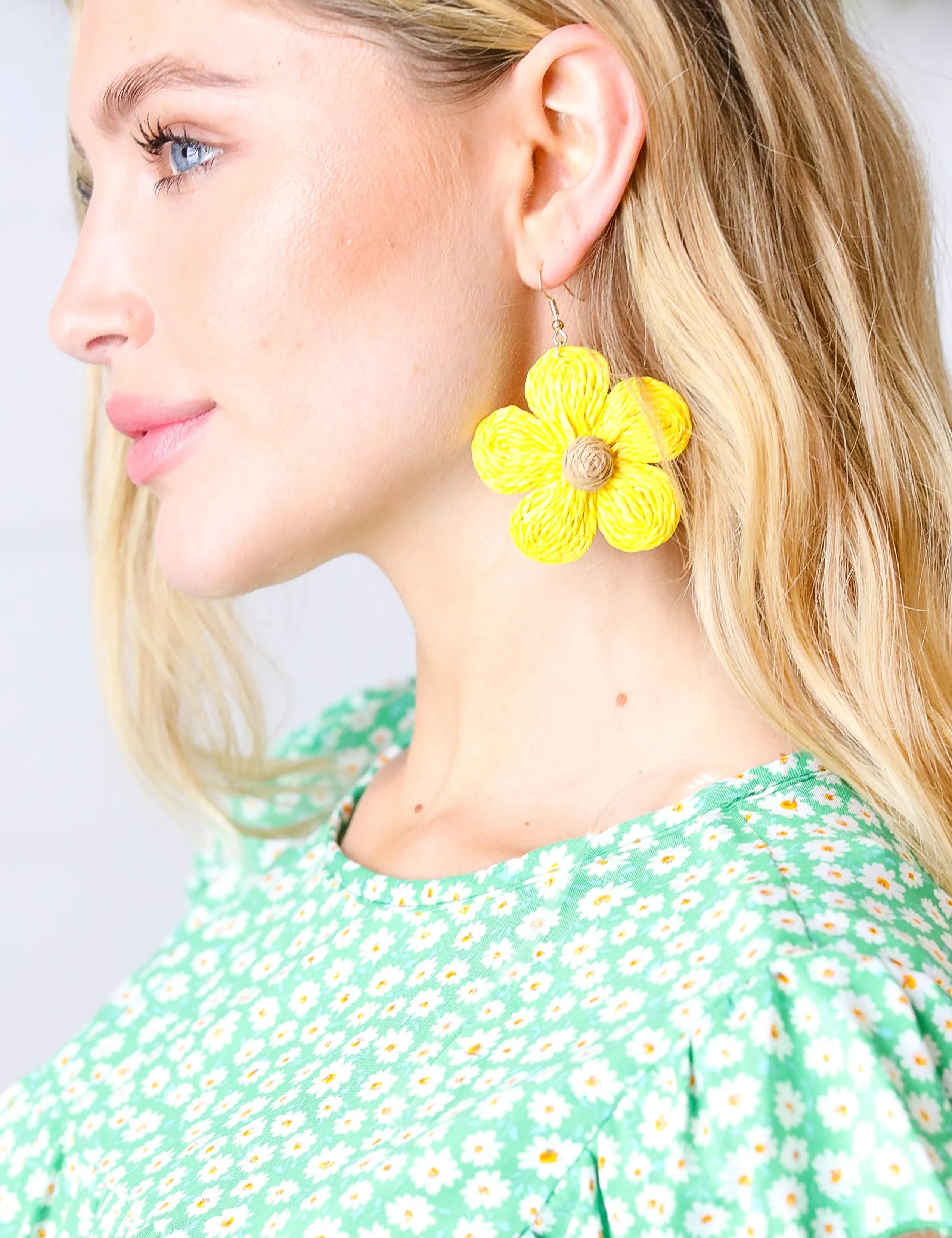 Marie Claire Handwoven Straw Flower Dangle Earrings | Fashion Earrings Daverri Fashions