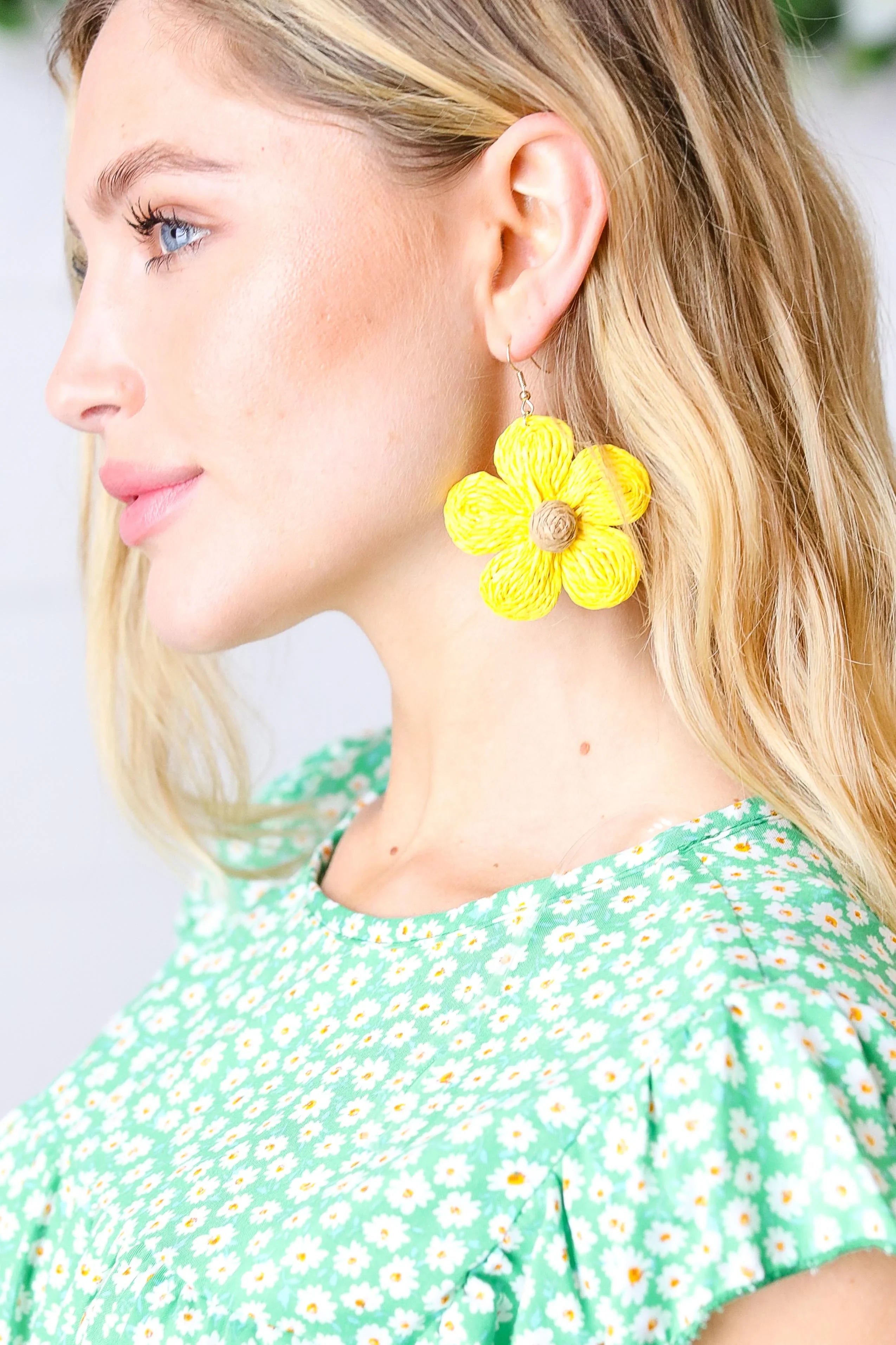 Marie Claire Handwoven Straw Flower Dangle Earrings | Fashion Earrings Daverri Fashions